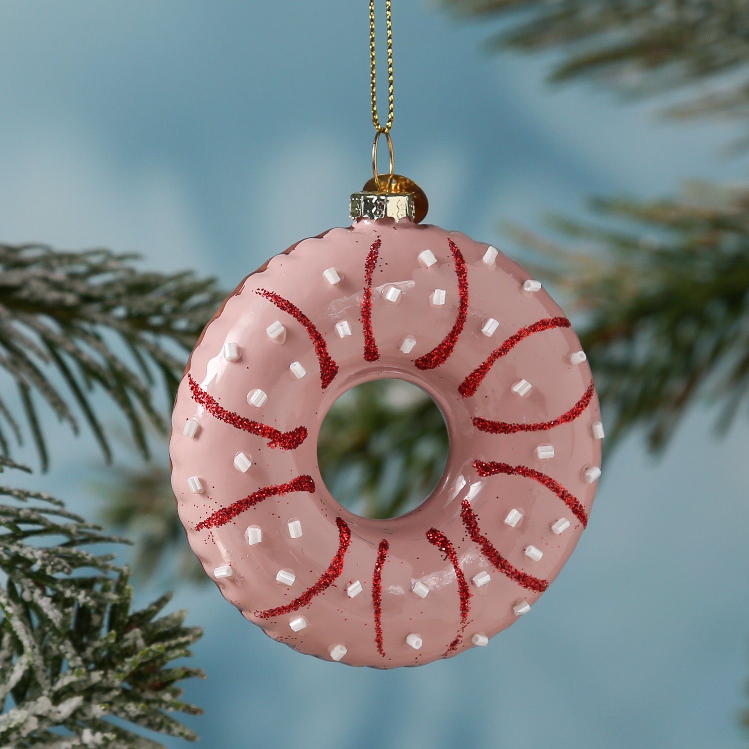MARELIDA Christbaumschmuck Weihnachtsbaumschmuck Glas Donut mit bunten Streuseln H: 8,5cm rosa