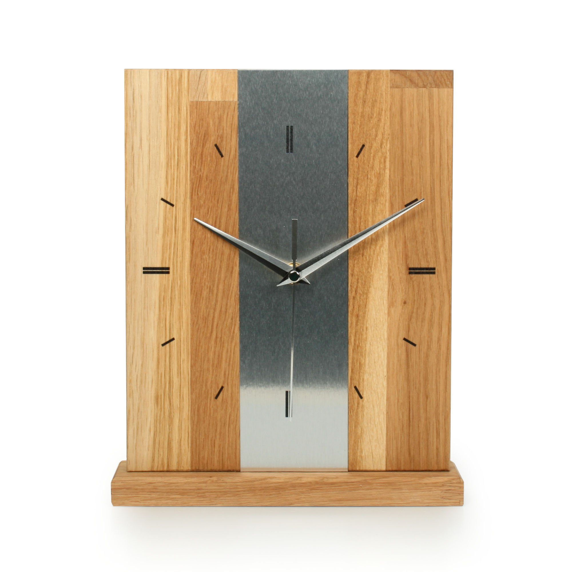 Kreative Feder Standuhr Designer-STANDUHR "Silver Stipe" aus Massivholz, ohne Ticken; Funk- oder Quarzuhrwerk; elegant, außergewöhnlich, modern Eiche