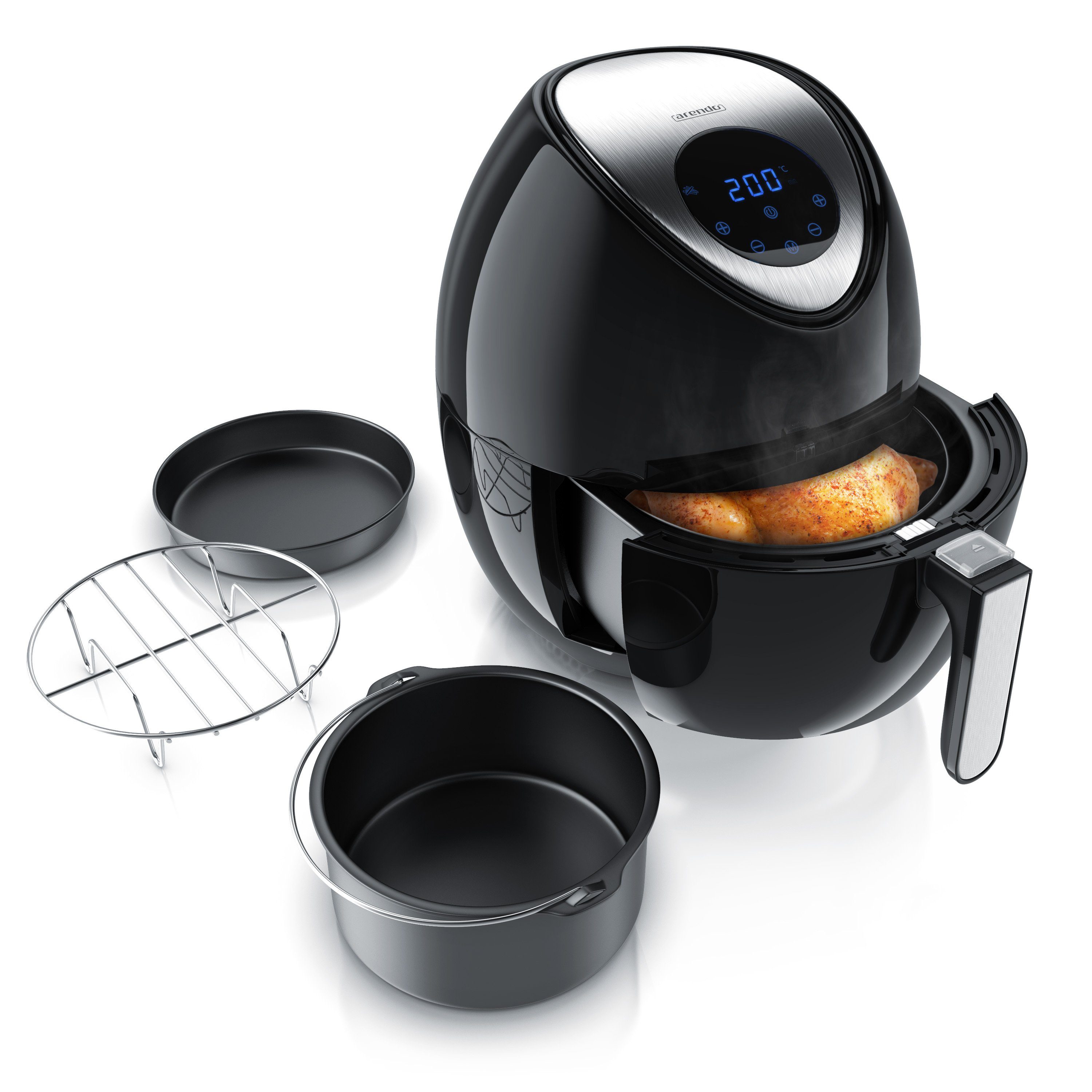 Arendo Heißluftfritteuse, XL Fritteuse, 3,2 Liter, ohne Öl, Airfryer FRYDAY mit Kuchenform