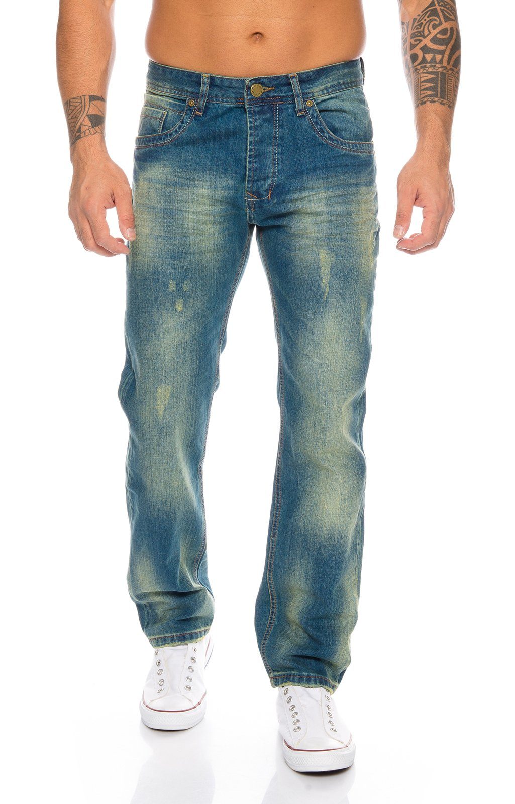 RC-2103A Creek Rock Jeans Blau Stonewashed Straight-Jeans Herren
