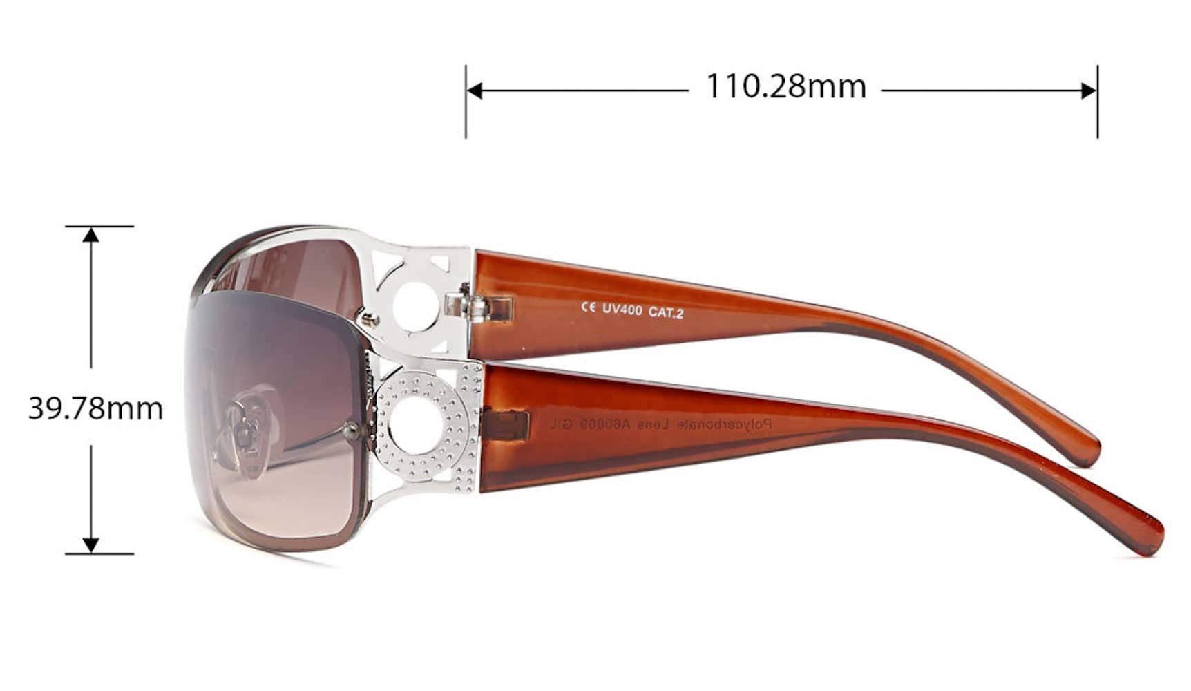 Damen (1-St) Dunkel Eyewear mit Monoscheiben Braun Monoscheibensonnenbrille BEZLIT verziertem Sonnenbrille Bügel