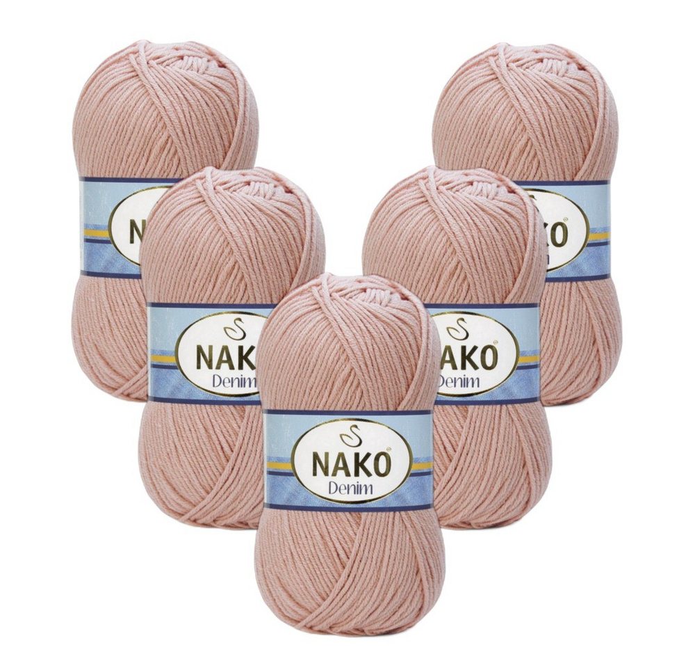 NAKO 5 x NAKO Denim Häkelwolle, 200 m, Jeansoptik,Strickgarn,Häkelgarn