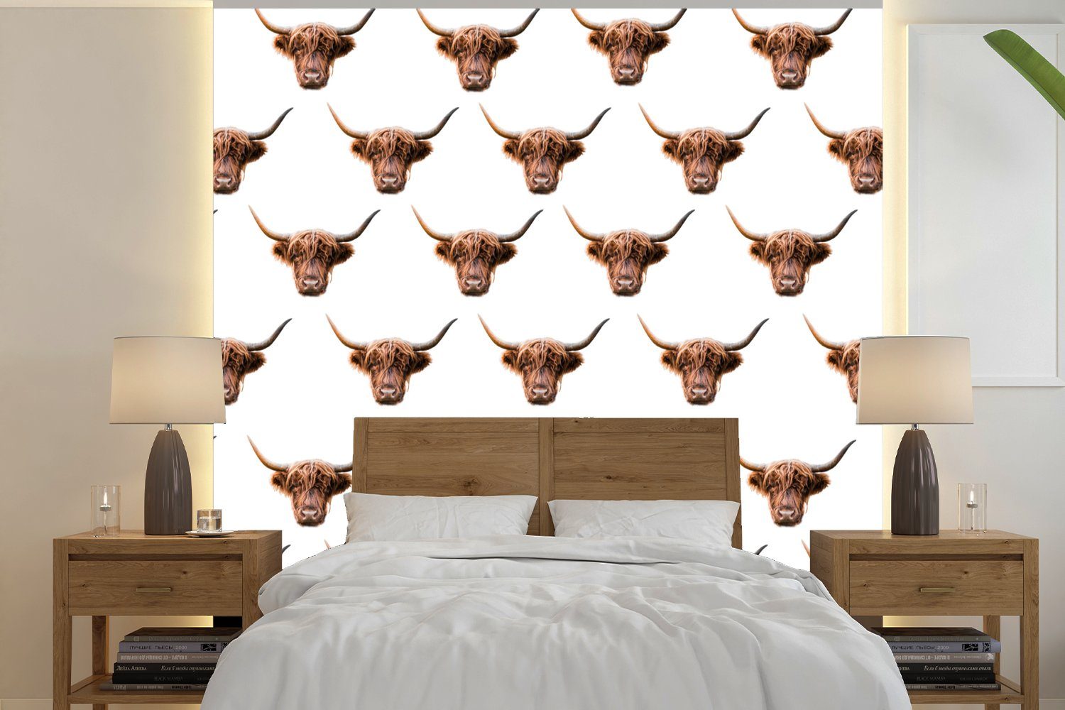 Schlafzimmer Muster Matt, MuchoWow (4 für Tiere, - - Wohnzimmer bedruckt, Küche, Vliestapete Fototapete Schottischer Highlander Fototapete St),