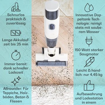 Klarstein Akku-Hand-und Stielstaubsauger Caswell, 150 W, beutellos, Nass Trocken Sauger Akku Kabellos Beutellos LED 150