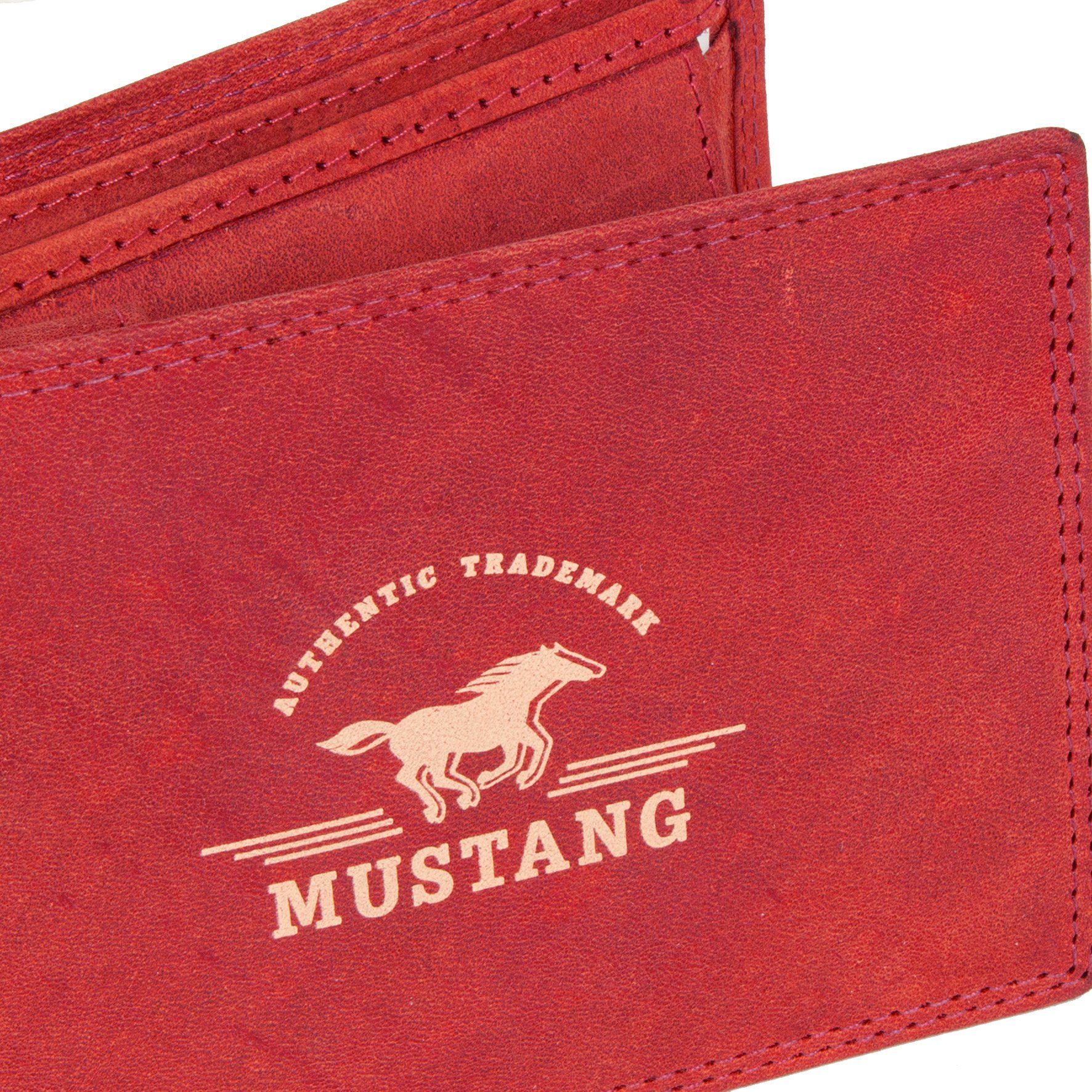 MUSTANG Geldbörse Tampa leather wallet Logo red opening, mit Print long side
