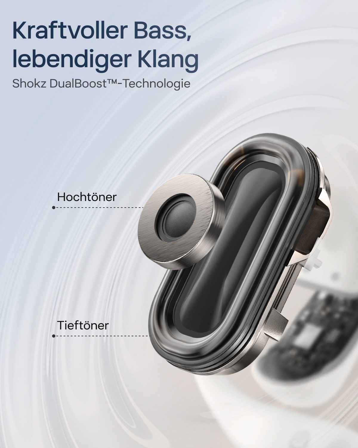 Shokz Shokz OpenFit 2+ Grey + Case Bluetooth-Kopfhörer (Active Noise Cancelling (ANC), Mit Schutzhülle)