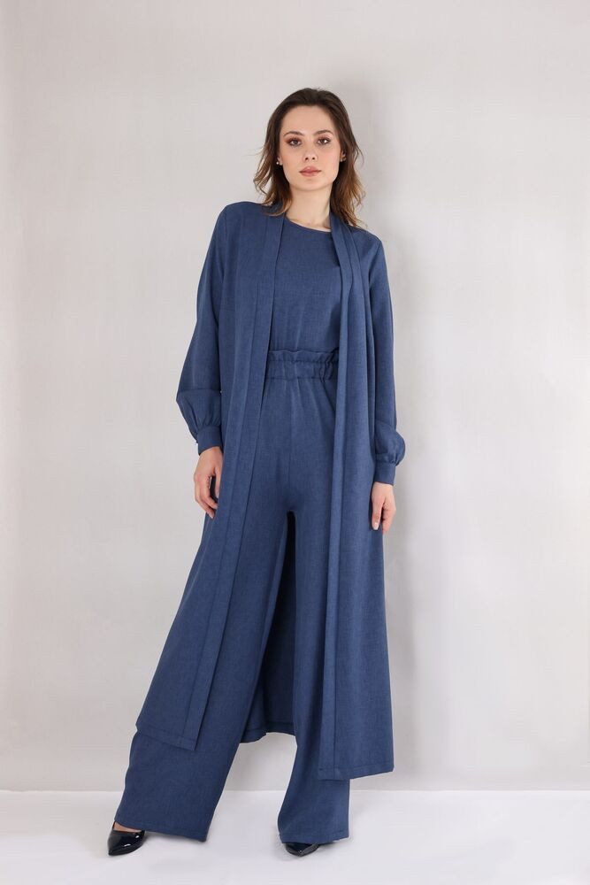fashionshowcase Blusenkimono Langer Damen Cardigan in Leinenoptik mit Gürtel Langärmlig, Oversize Schnitt