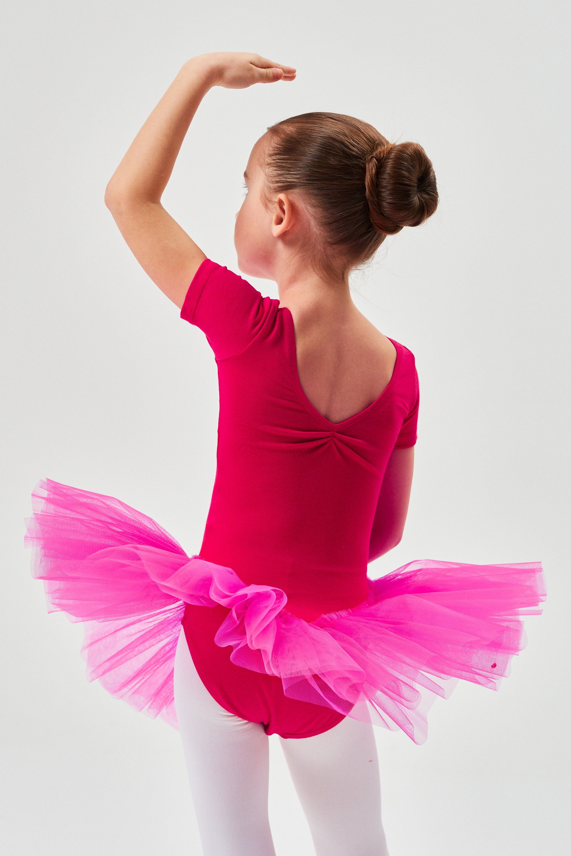 tanzmuster Tüllkleid Ballett Tutu Nele aus für Mädchen Baumwolle mit Tüllrock Glitzersteinen mit weicher Kurzarm pink Ballettkleid