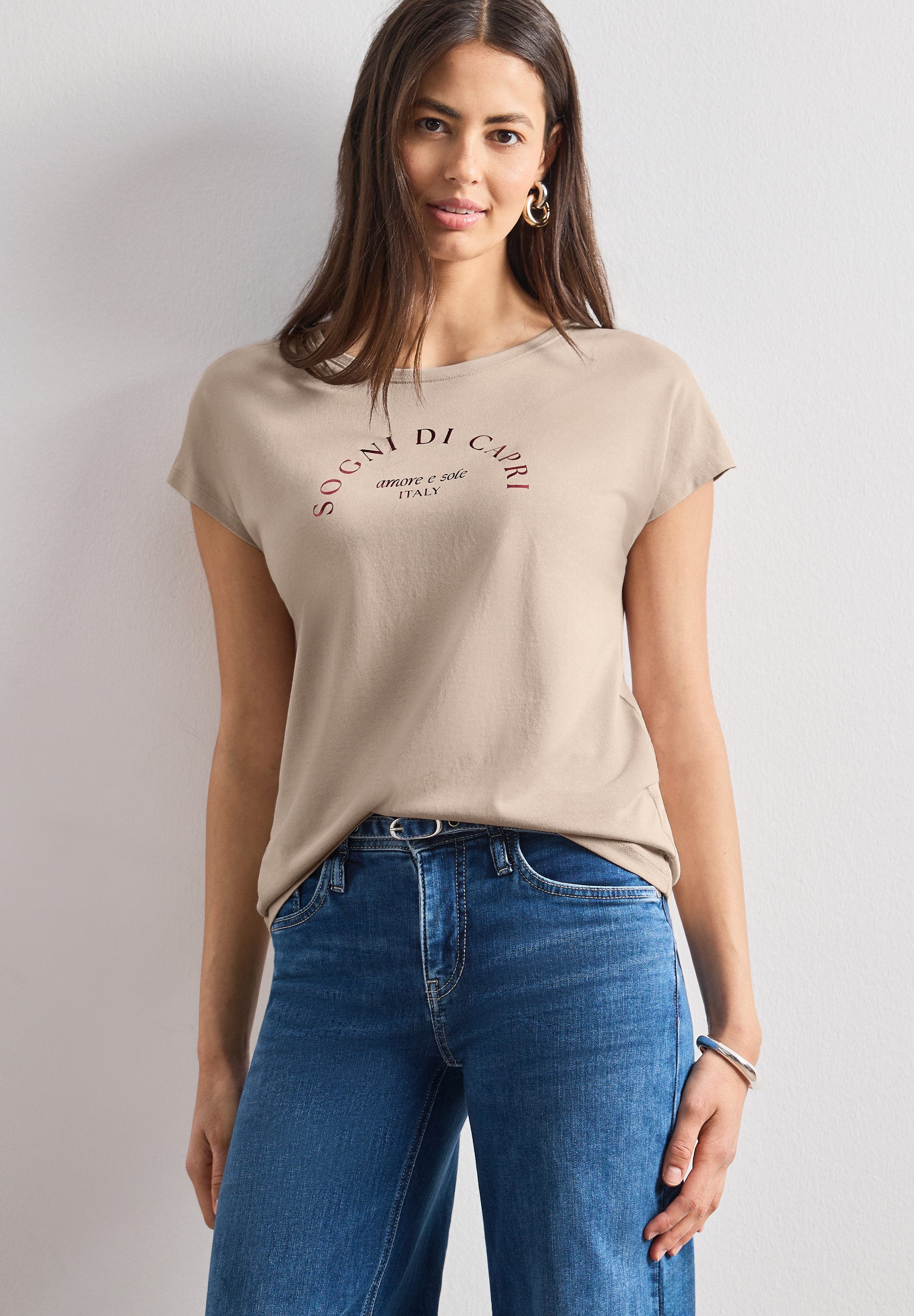 STREET ONE Shirttop Sommershirt mit Wording Artwork
