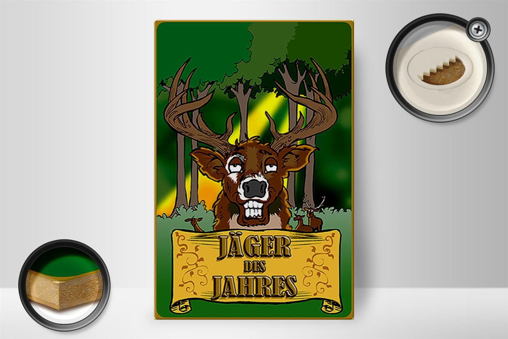 Femer GmbH Holzbild Jagd 20x30cm Jäger des Jahres Reh, Camping Sport Hobby Freizeit (1 St), Glatte Holzfaserplatte (MDF), vorn beschichtet