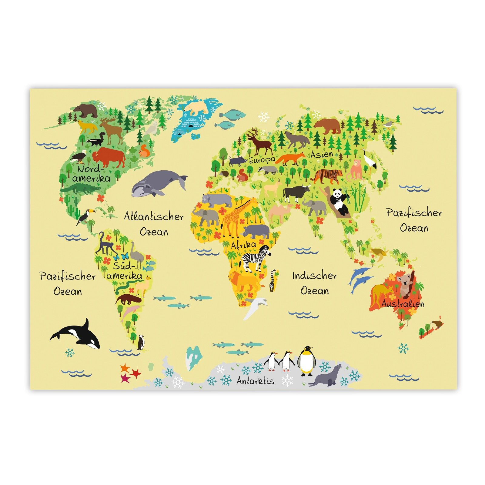 nikima Poster Kinder Lernposter Weltkarte Gelb - Größe A3 - 420 x 297 mm, Weltkarte, in 3 Größen