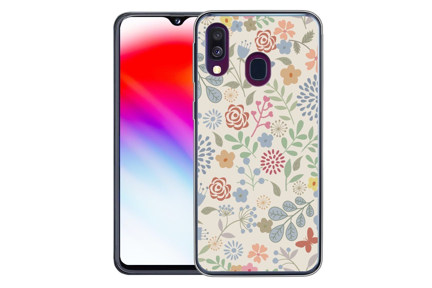 MuchoWow Handyhülle für Samsung Galaxy A40 Eine Blumenmuster-Illustration mit vielen Blume, Smartphone-Bumper, Print, Handy Schutzhülle Dünn