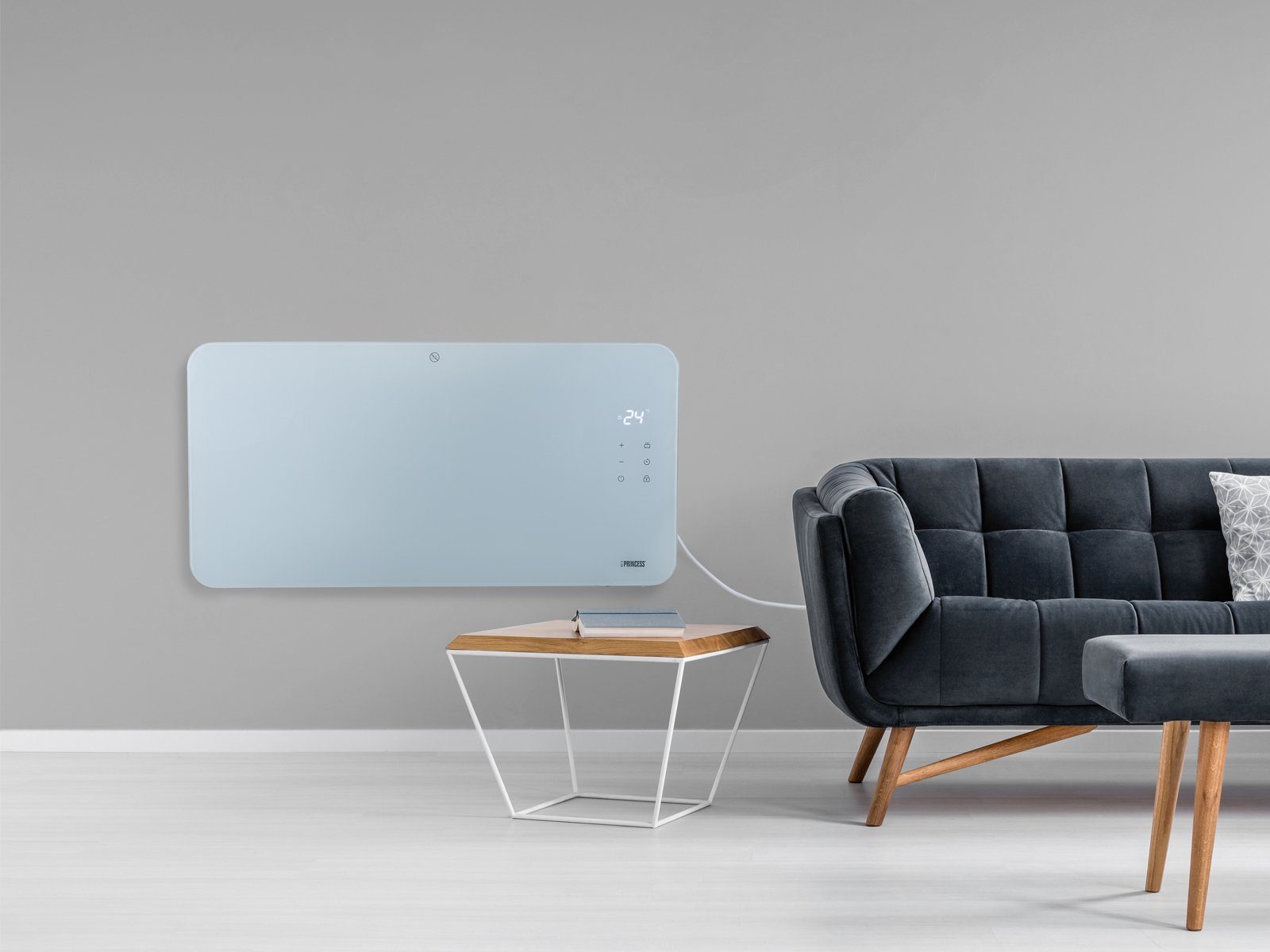 PRINCESS Konvektor, 1500 W, Smarte Elektroheizung Glaskörper Zusatzheizung Wandmontage Weiß 76cm