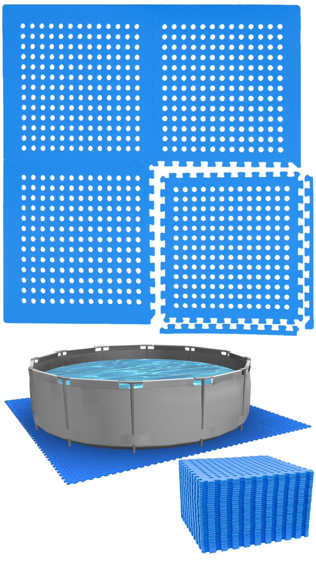 eyepower Pool-Bodenschutzfliese für 305cm Pool - Poolmatte aus 36 großen EVA Matten - Poolunterlage, 1 cm dicke Bodenfliesen - 62 x 62 Unterlegmatten - Whirlpool Unterlage