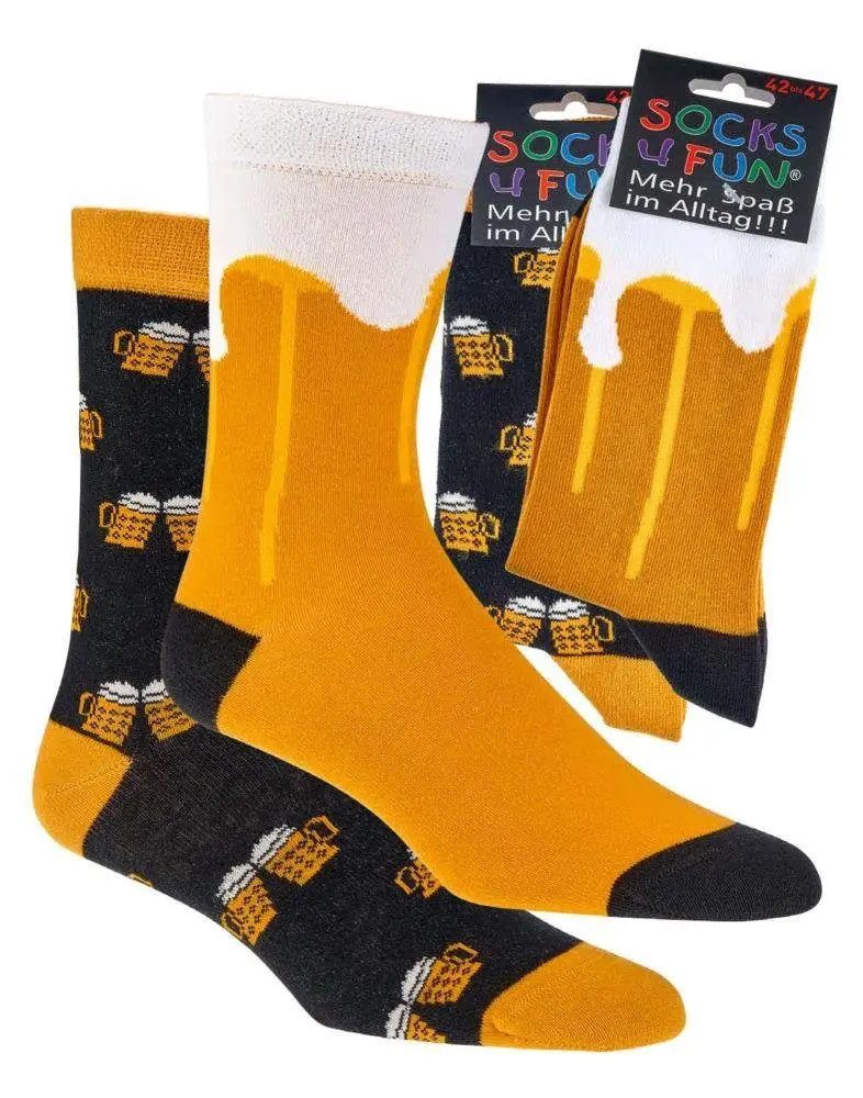 Socks 4 Fun Freizeitsocken Motiv Socken Bier 2-er Pack (2-er Bündel, 2-Paar, 2 Paar) lustiges Design