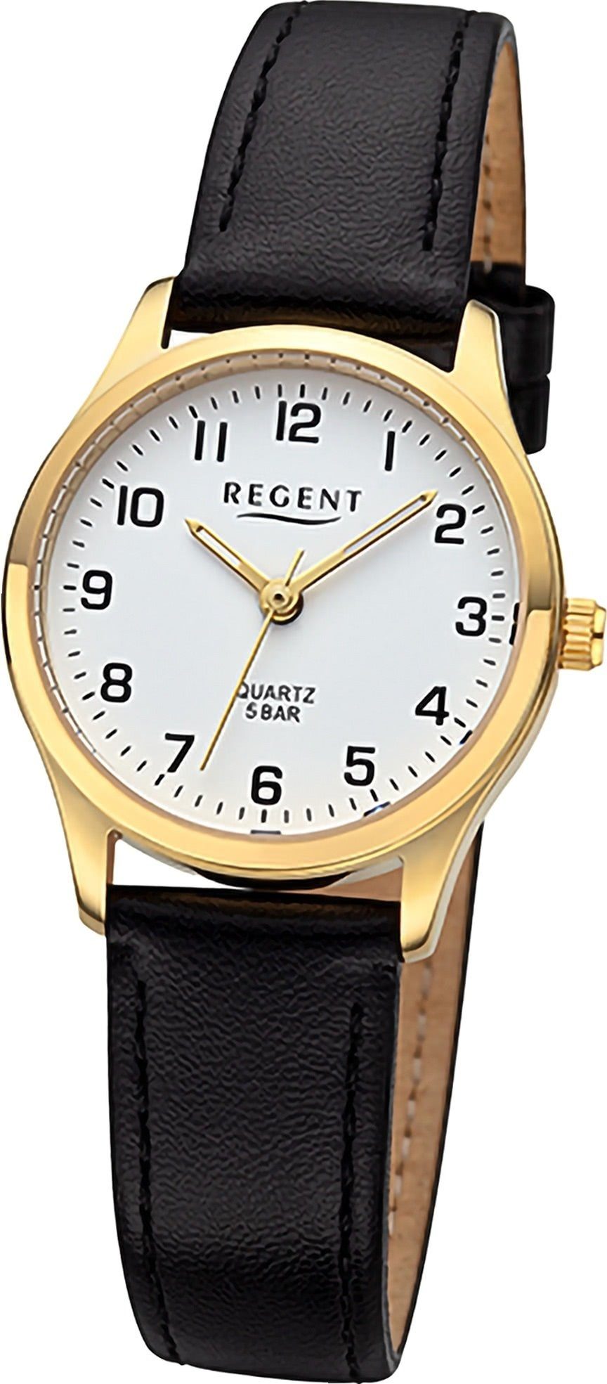 extra rundes groß Regent Damenuhr schwarz, Analog, Quarzuhr Damen 27mm) Armbanduhr Regent Lederarmband Gehäuse, (ca.