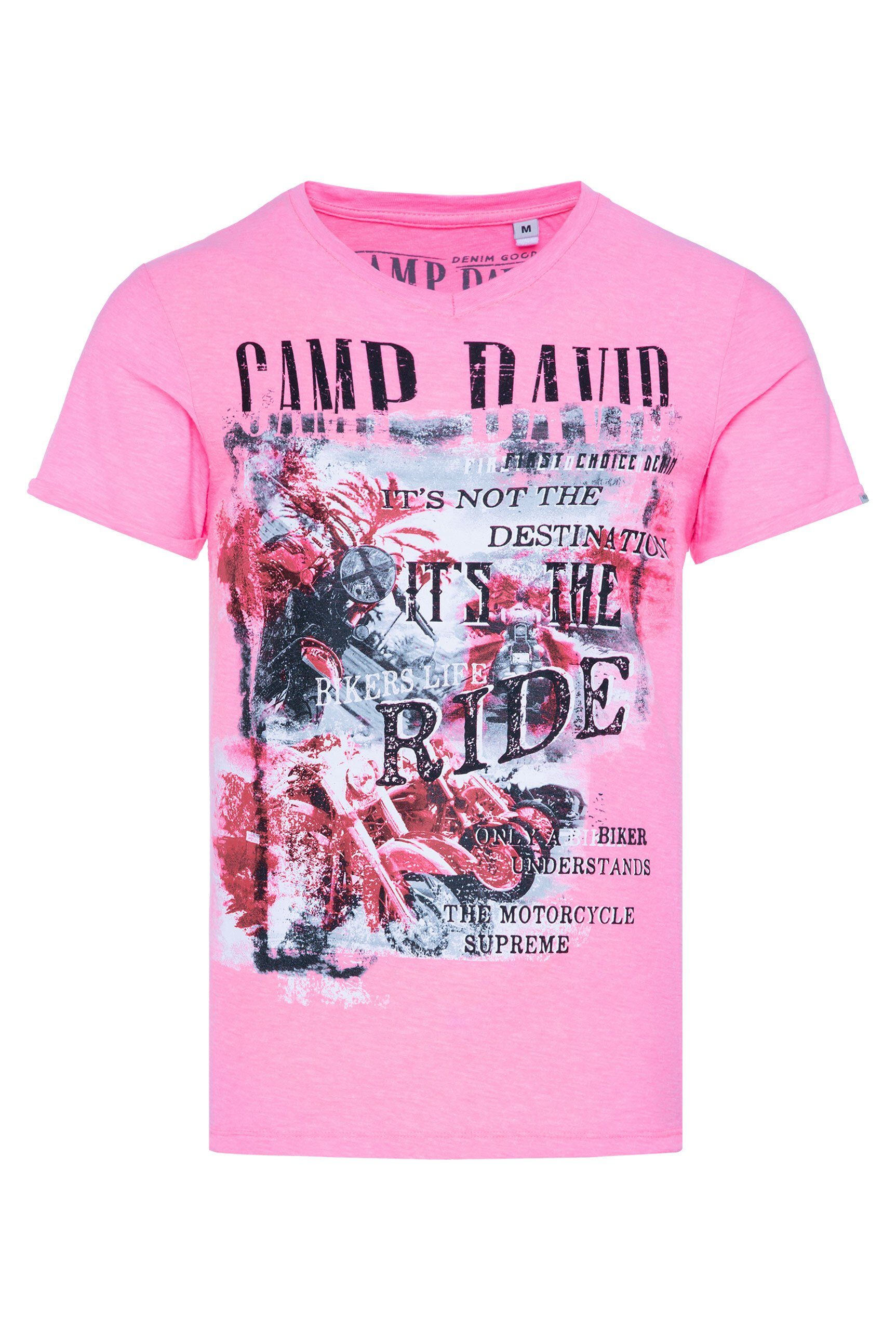 pink DAVID fixierten neon mit Krempelärmeln CAMP V-Shirt