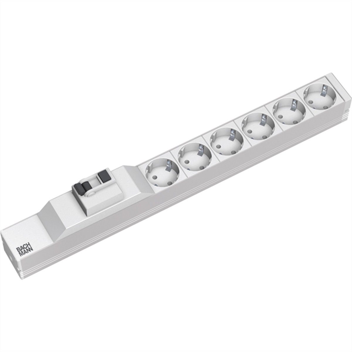 Bachmann 19" 1HE 6xCEE7/3 1xFI Strom 2,0m CEE7/7 Steckdosenleiste (Kabellänge 2 m), 333.411