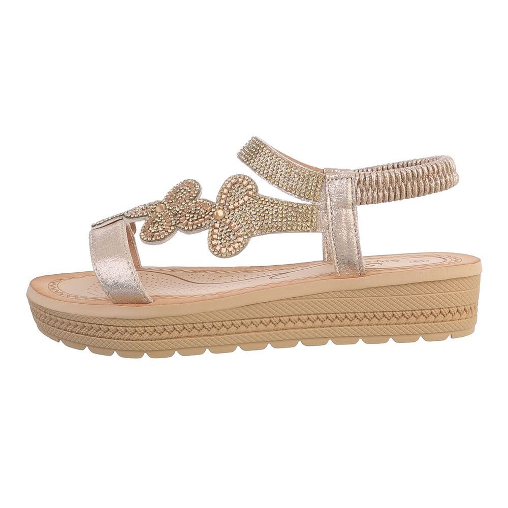 Ital-Design Damen Freizeit Riemchensandalette Keilabsatz/Wedge Keilsandaletten in Gold