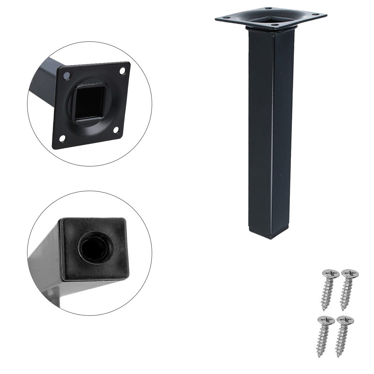 MS Beschläge Möbelfuß Möbelbein Schwarz Eckig 25x25mm Stahl Möbelstütze