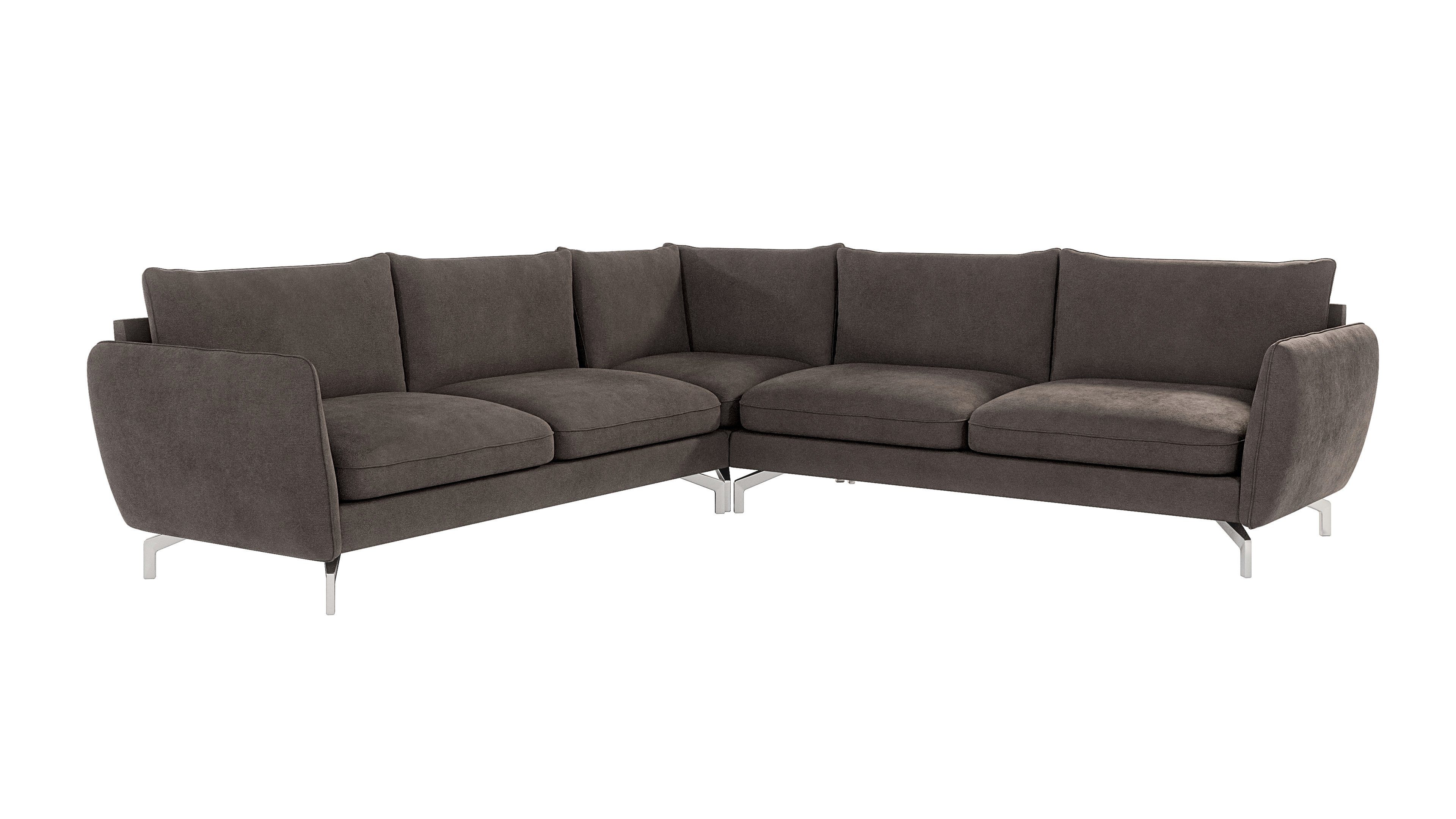 mit Metall Khaki - Ecksofa Möbel Modernes Silber Braun bestellbar, rechts mit Benita Füßen, mane oder Wellenfederung S-Style links