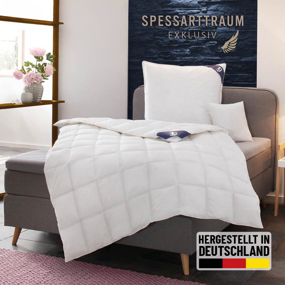 SPESSARTTRAUM Daunenbettdecke Exklusiv, Пуховые für Sommer und Winter, Decke, Füllung: 100% Daunen, Klasse 1, Downpass zertifiziert, Bezug: 100% Baumwolle, Made in Green, Hausstauballergiker geeignet, 5 Wärmeklassen & 8 Größen, Bestseller