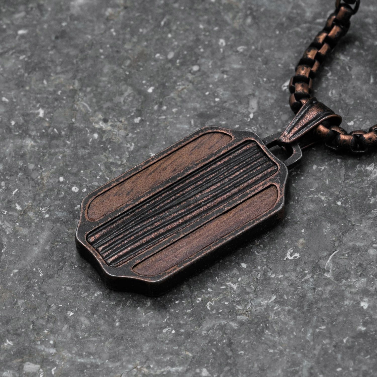 Holzkern Kette mit Anhänger Herren-Edelstahl Marked Walnuss/Kupferfarben