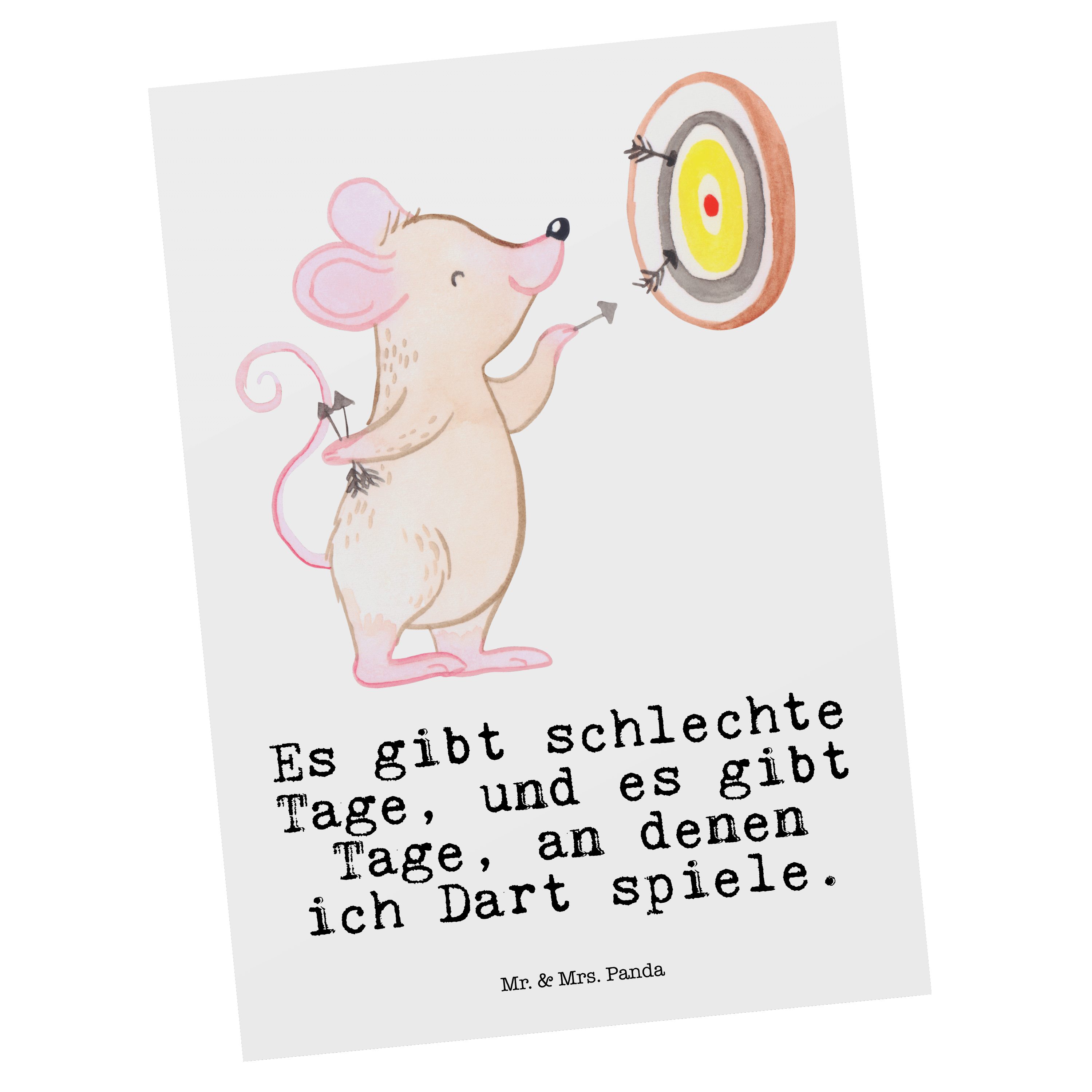 Mr. & Mrs. Panda Postkarte Maus Dart spielen Tage - Weiß - Geschenk, Auszeichnung, Geschenkkarte