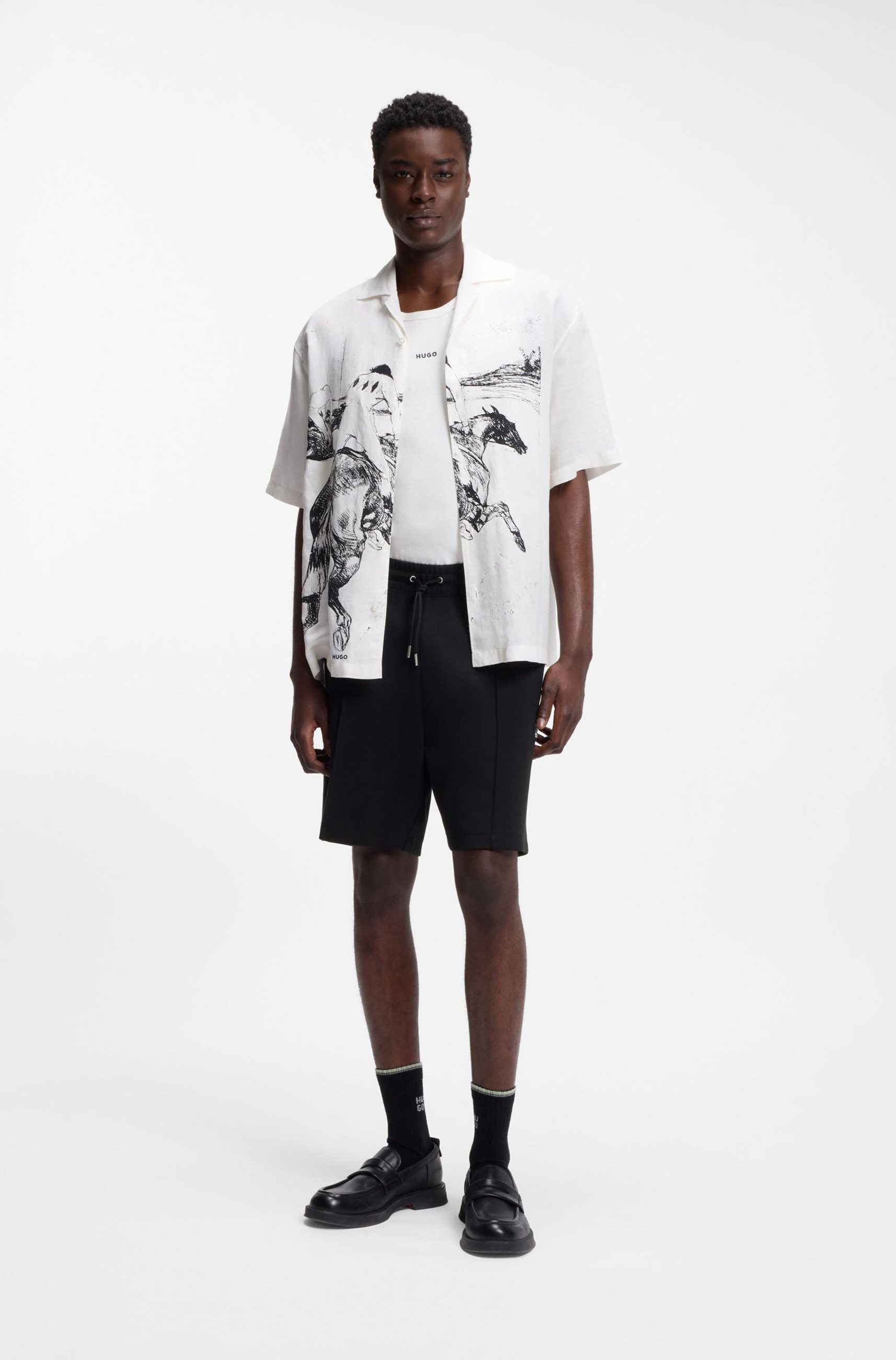 HUGO Shorts Dimacshort mit Stack-Logo-Besatz (1-tlg)