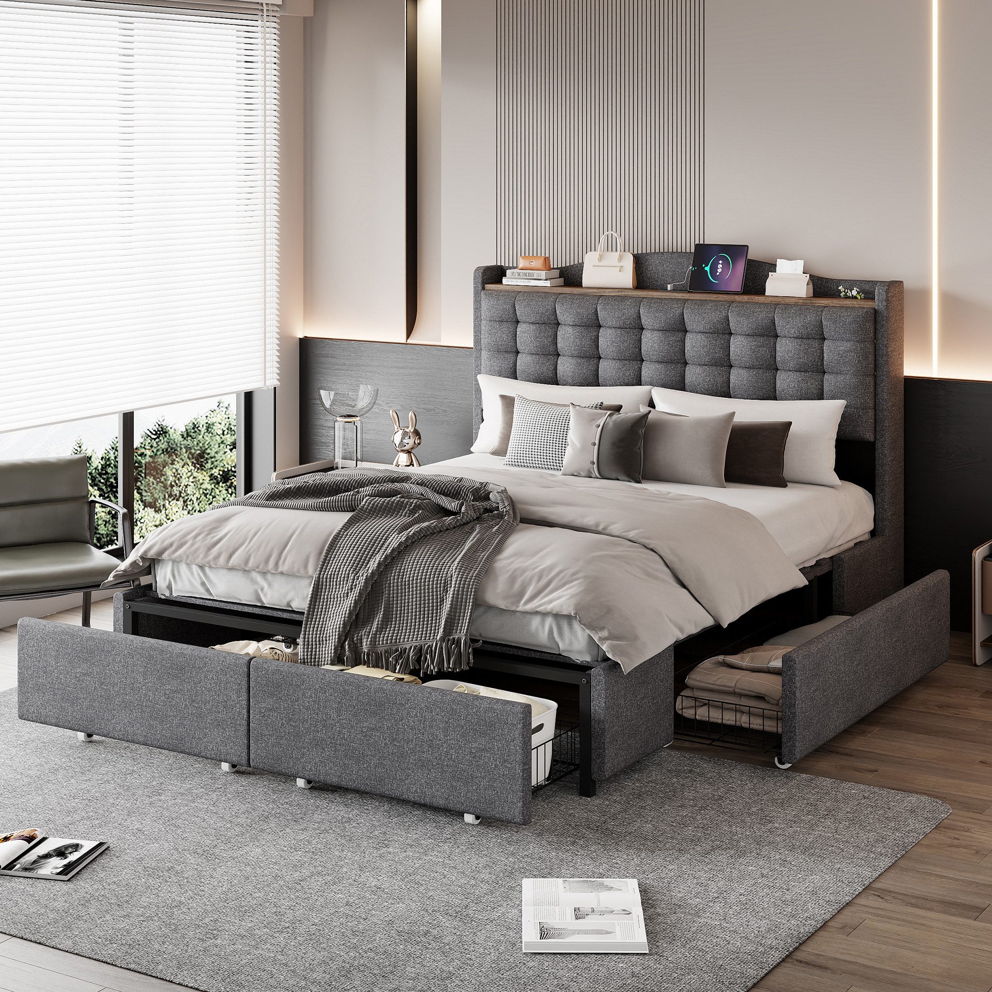 HAUSS SPOLE Polsterbett 140x200cm, mit USB-Ladeanschluss günstig online kaufen
