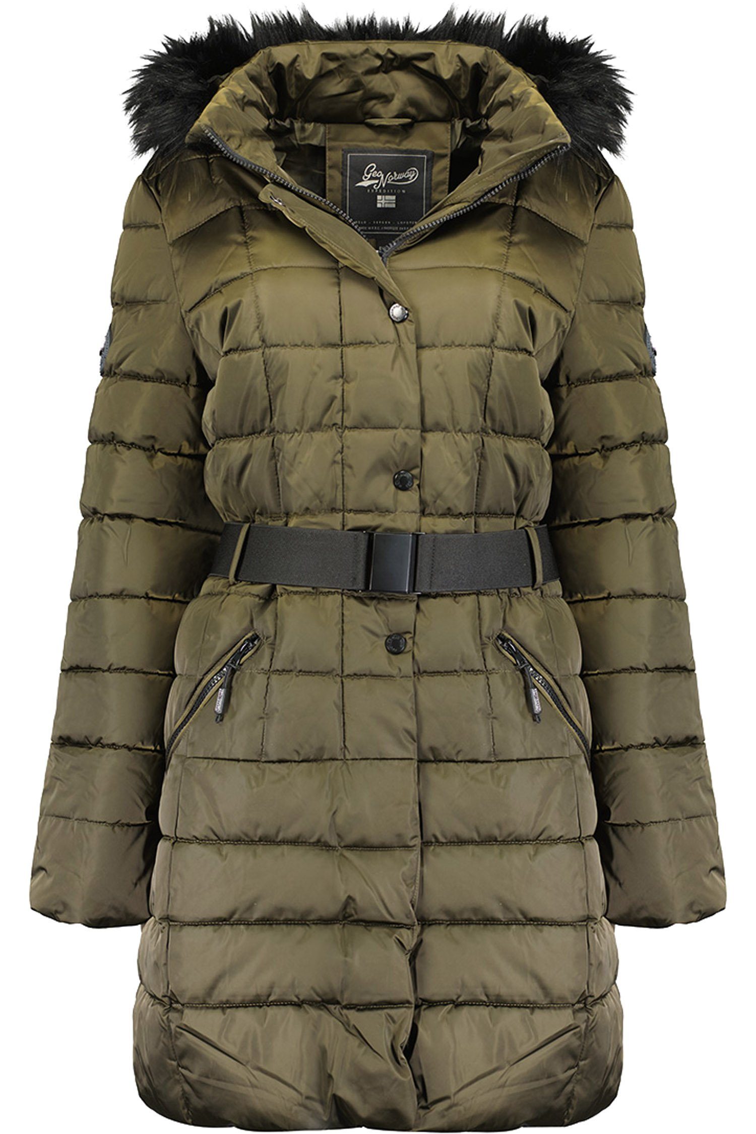 Geo Norway Winterjacke elegante Damen Jacke baanemone Kaki XL mit Kunstfellkragen