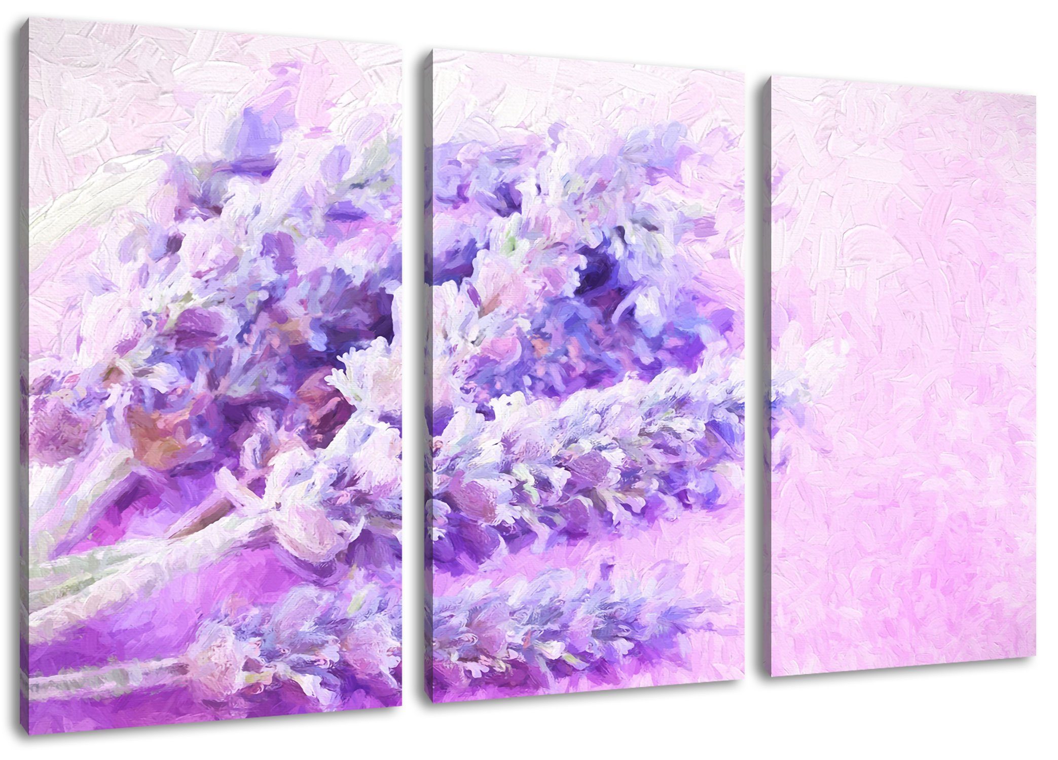 Pixxprint Leinwandbild (120x80cm) getrockneter getrockneter Lavendel 3Teiler bespannt, (1 St), Lavendel Kunst Kunst, Zackenaufhänger fertig inkl. Leinwandbild