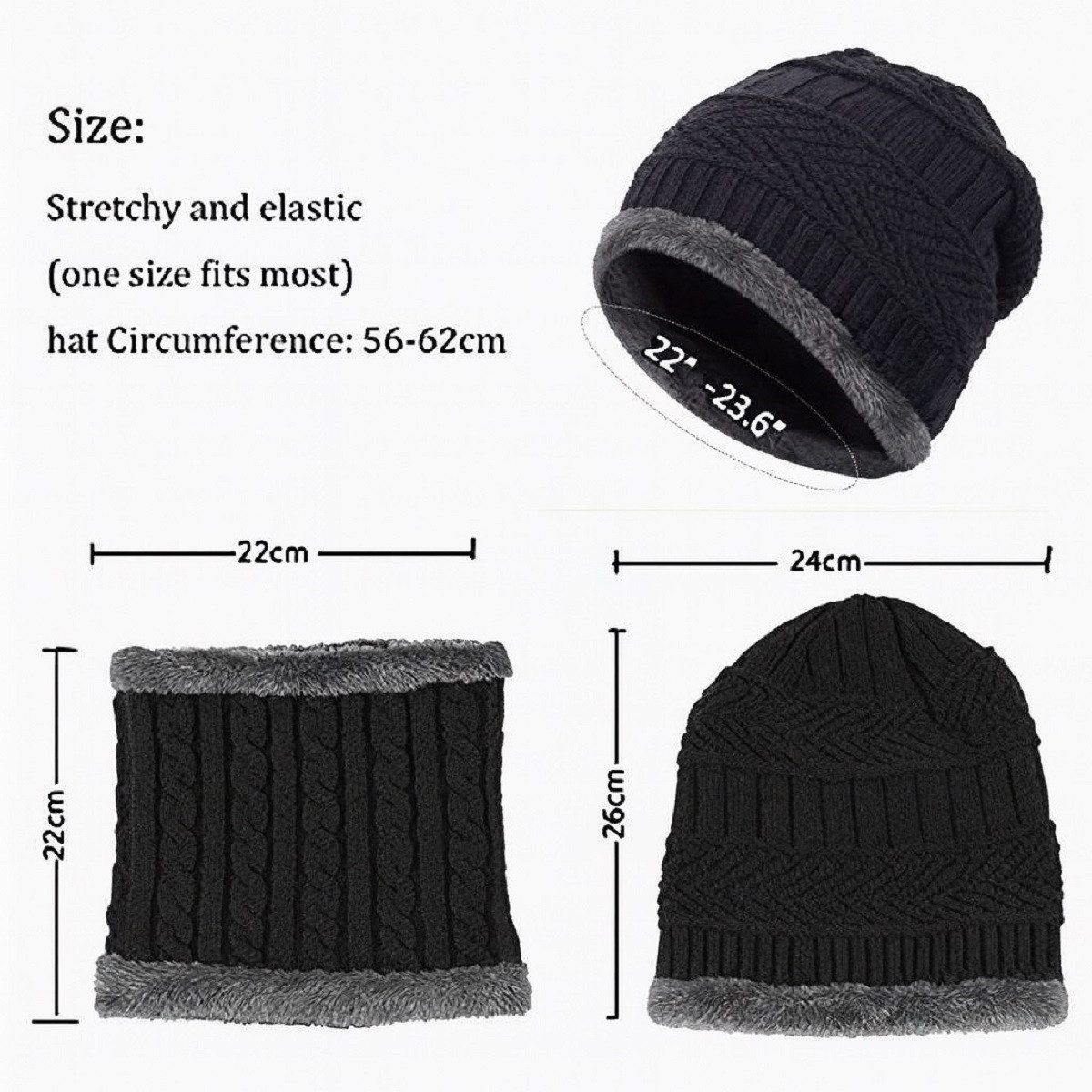 COFI 1453 Mütze & Schal Wintermütze mit Schal-Set – Strickmütze & Schlauchschal, Onesize (2-tlg) gefüttert