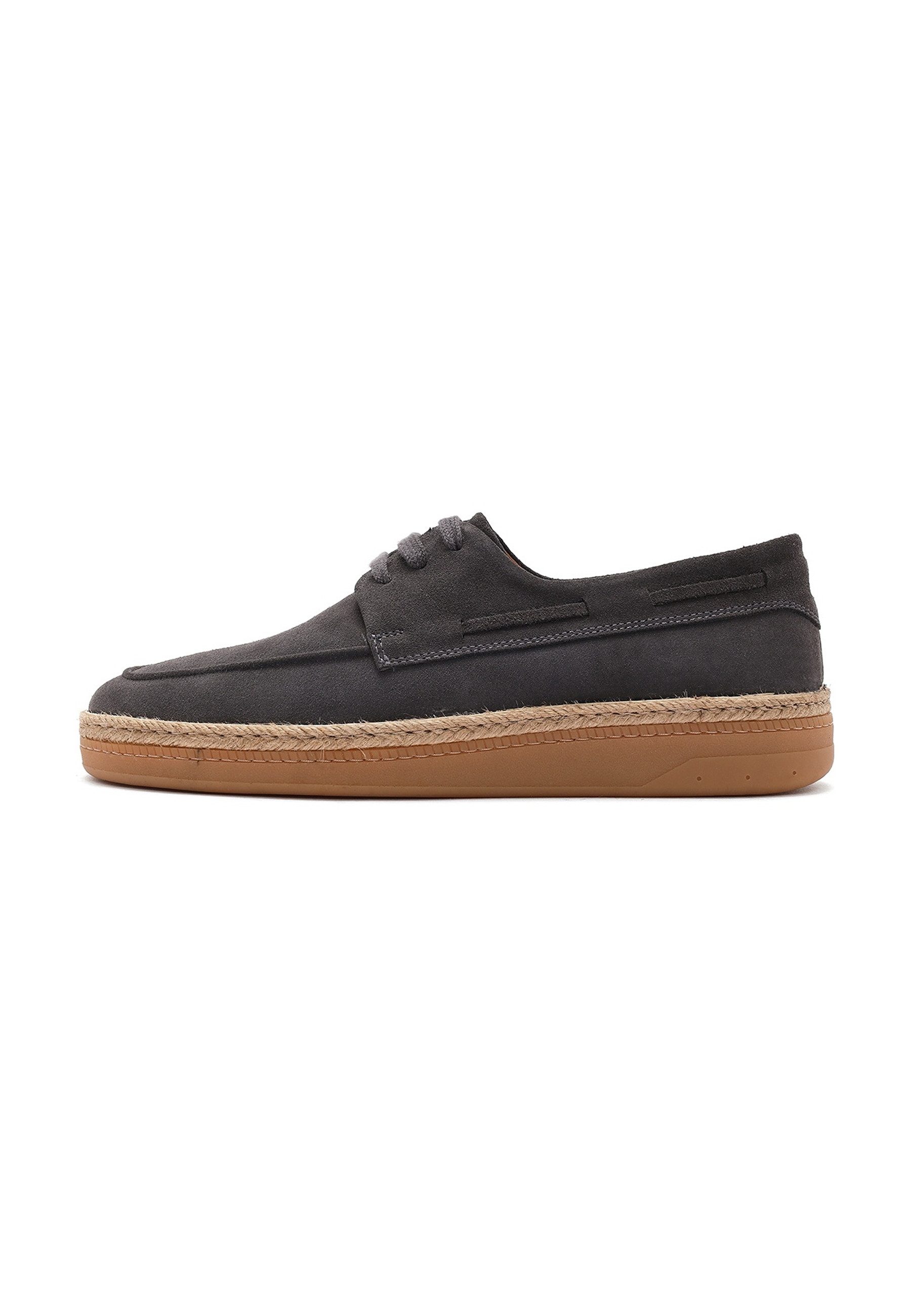 Derimod Lässige Schuhe aus Veloursleder Loafer Echtes Leder, Lederfutter, Gummisohle, Jutebesatz, Schnürverschluss