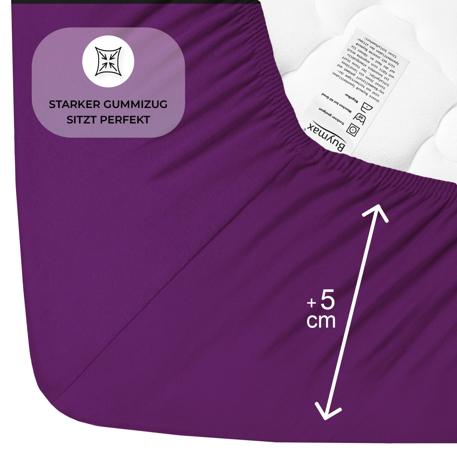 Buymax Spannbettlaken Buymax Jersey aus 100% Baumwolle, Jersey, Gummizug: Rundumgummi, (1 Stück), Pflegeleicht und Atmungsaktiv in Verschiedenen Farben und Größ – Bild 4 von 5