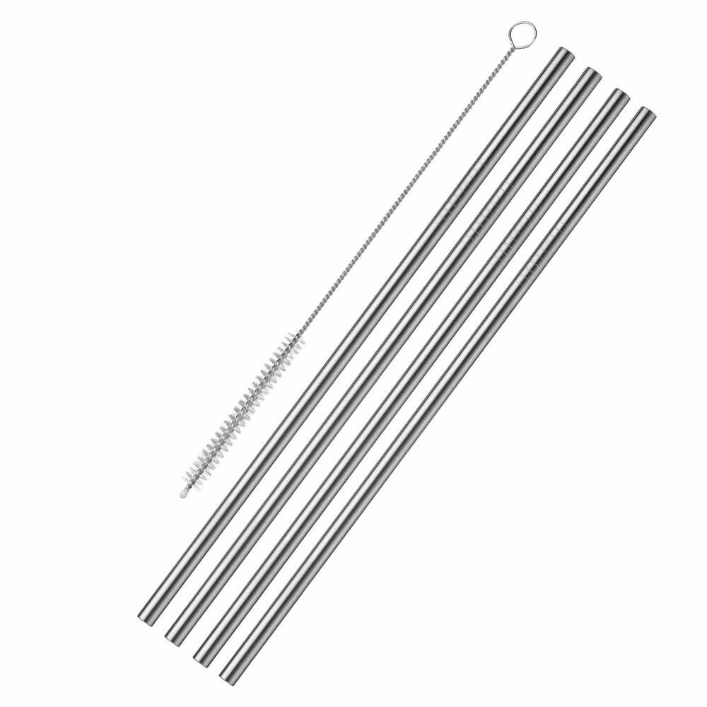 Trinkhalme 4 Stück, Edelstahl-Trinkhalme, gerade, inkl. 1 Reinigungsbürstchen