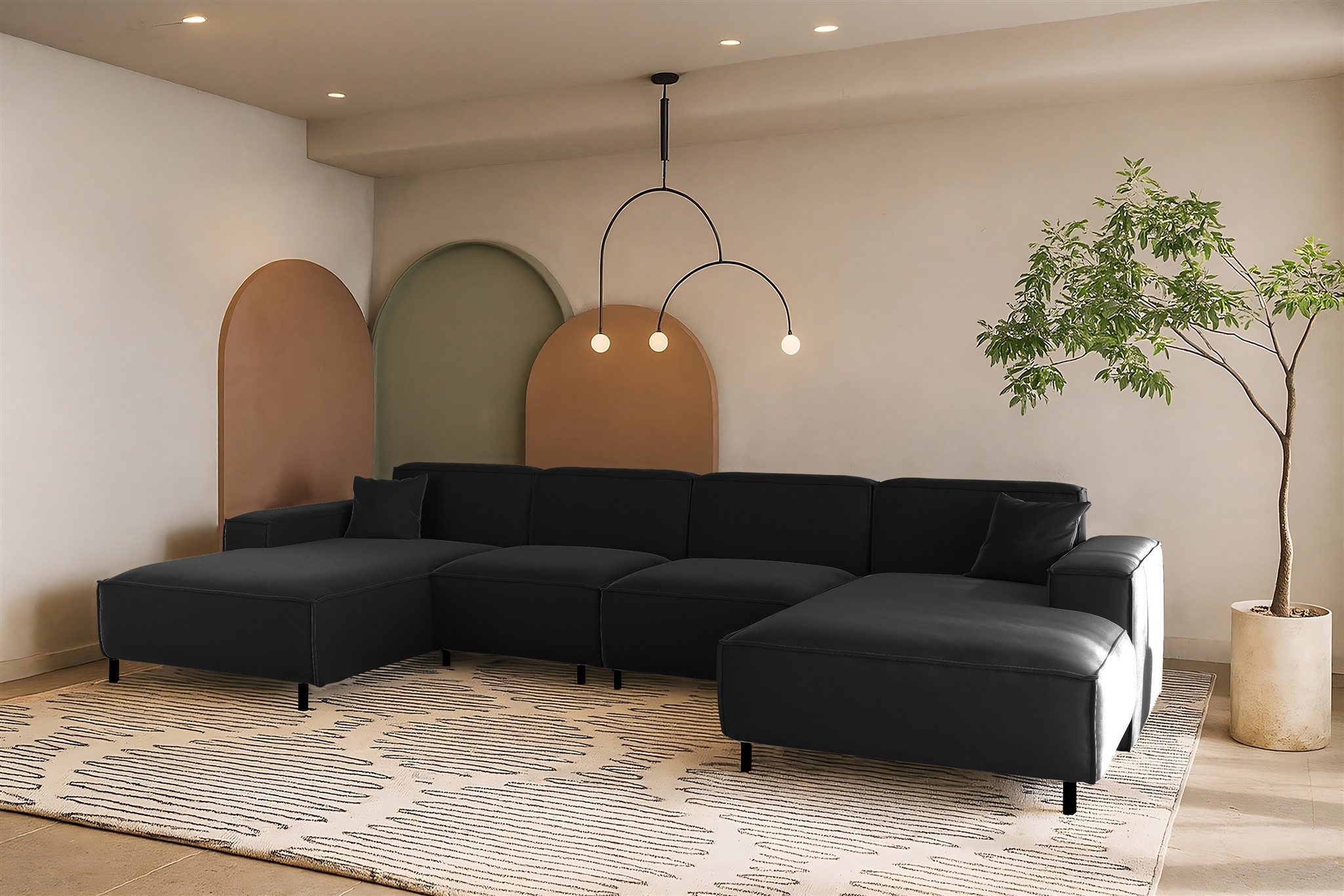 Fun Möbel Wohnlandschaft Designersofa GLORIA in Stoff, mit 2 Ottomanen, Rundumbezug
