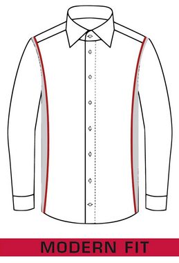 MARVELIS Businesshemd Businesshemd - Modern Fit - Langarm - Muster - Rot Mit Kontrastknöpfen