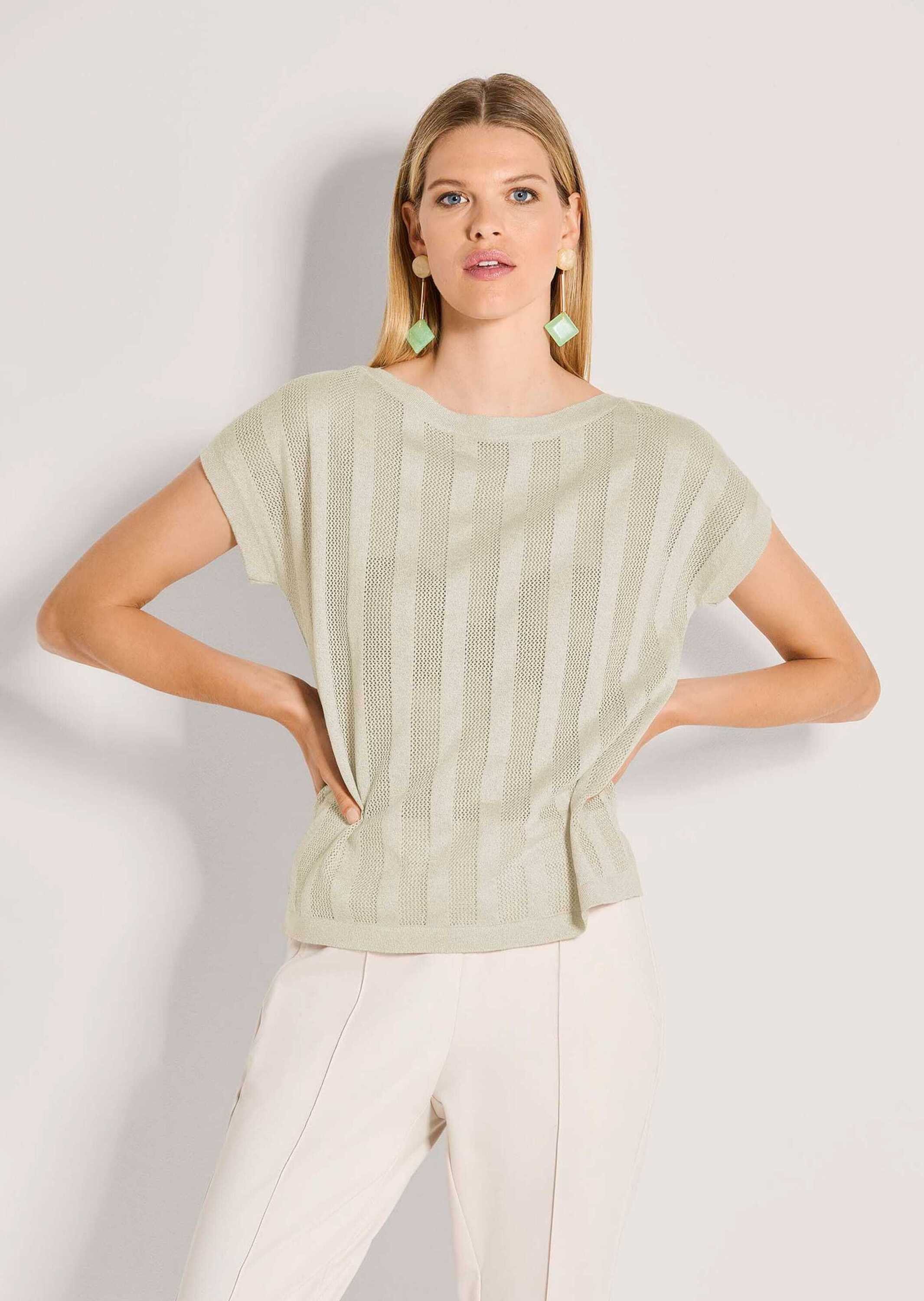 MADELEINE Strickpullover Sommerpullover mit Glanzeffekt Ajour-Shirt mit U-Boot-Ausschnitt und überschnittenen Schultern