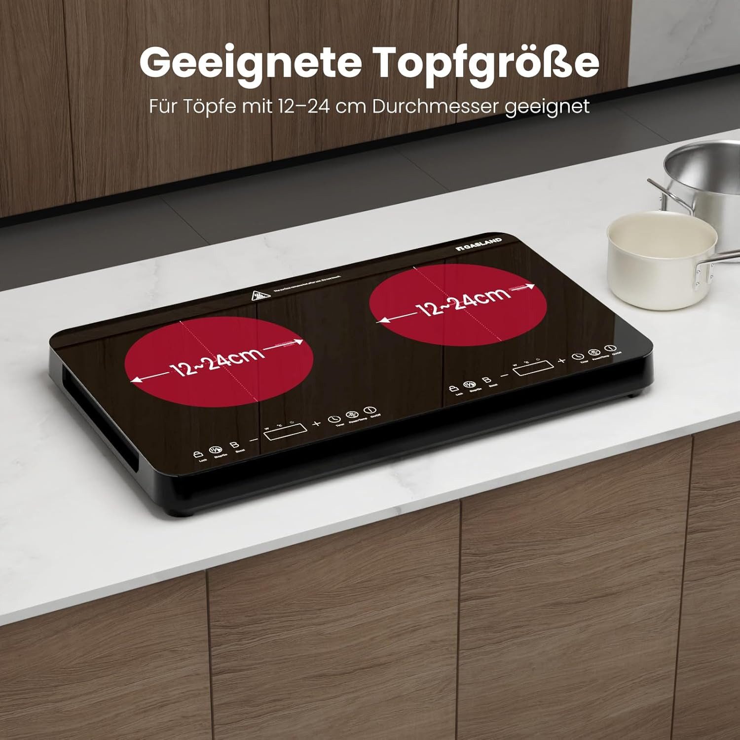 GASLAND Doppel-Induktionskochplatte IH582BTA, 3500W Mobil Induktionskochfeld, 10 Leistungsstufen mit Touch Display