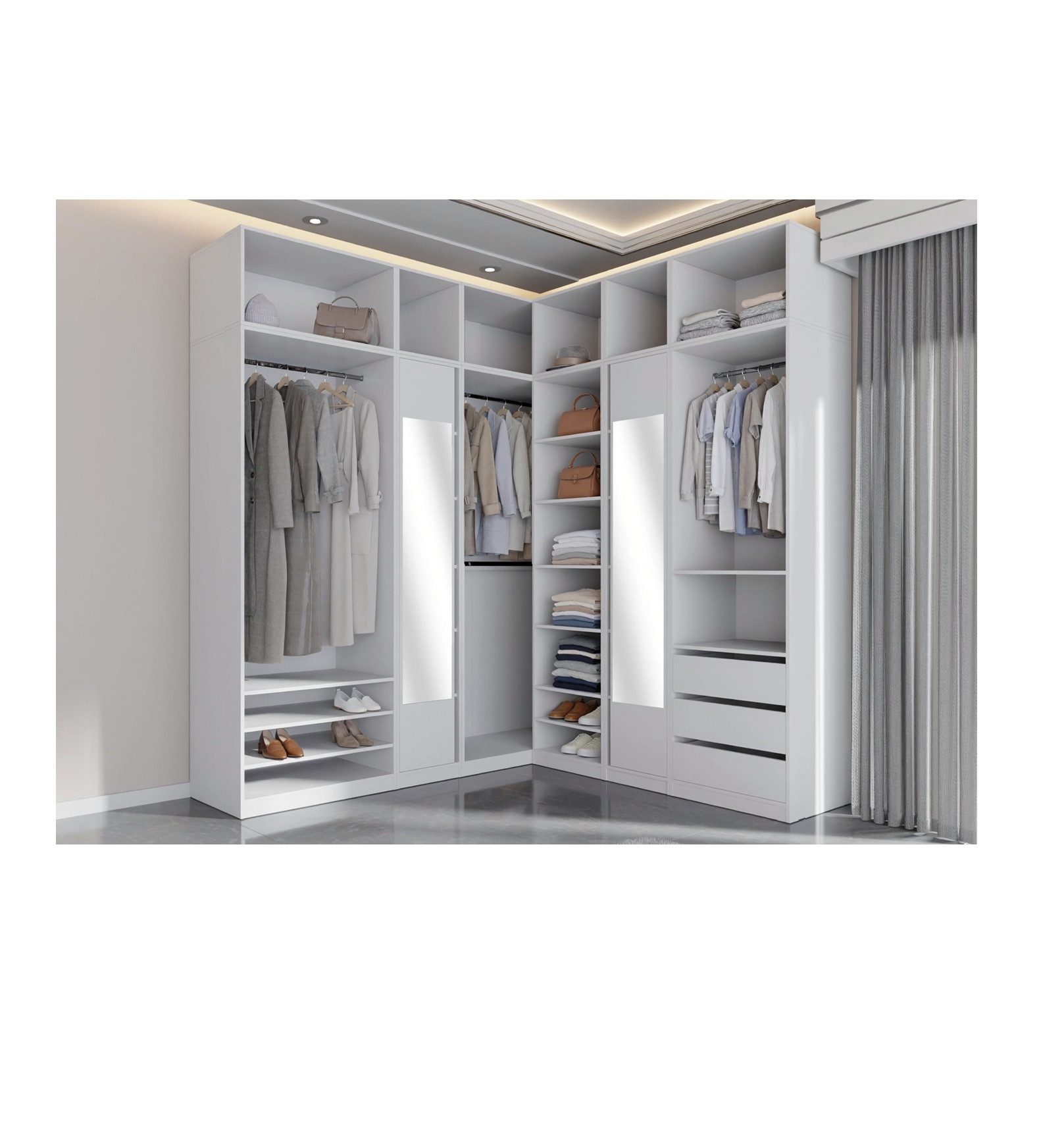 Marmex Möbel Schranksystem TRES SET 31/NB begehbarer Kleiderschrank, Einbauschrank + Aufsätze (12-St) Spiegelschrank mit Soft-Close-Scharniere