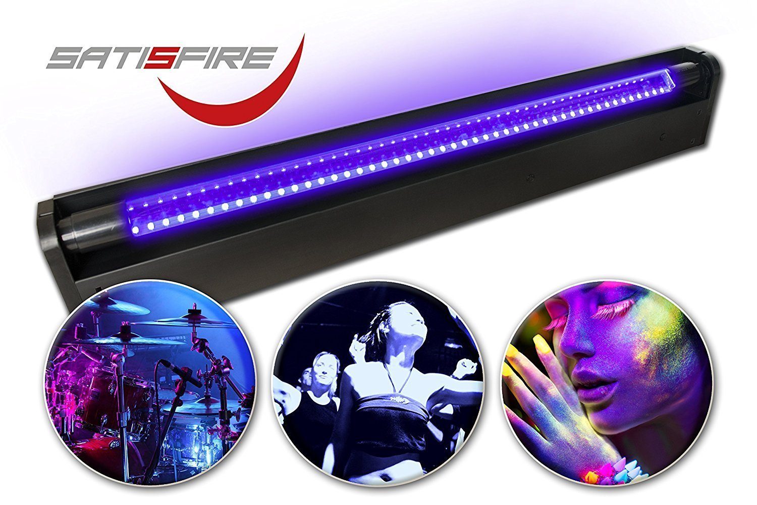 SATISFIRE UV Discolicht Schwarzlicht LED-UV-Röhre High Komplettset, Powerbruchsicher, 10W 60cm Schwarzlicht