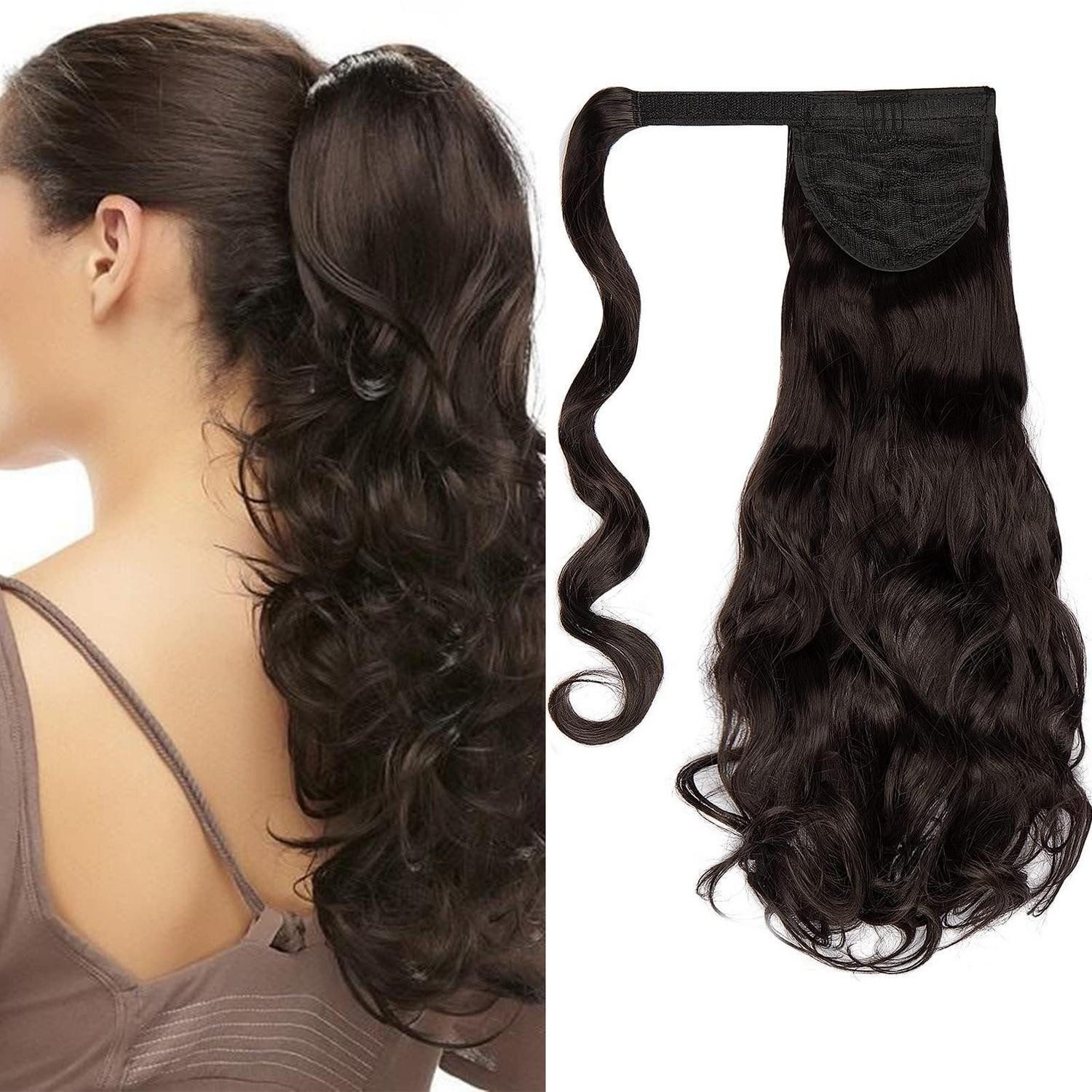 Kunsthaar-Extension Ponytail Extensions Clip in Haarteil Zopf Gewellt 50 cm Mittel Braun