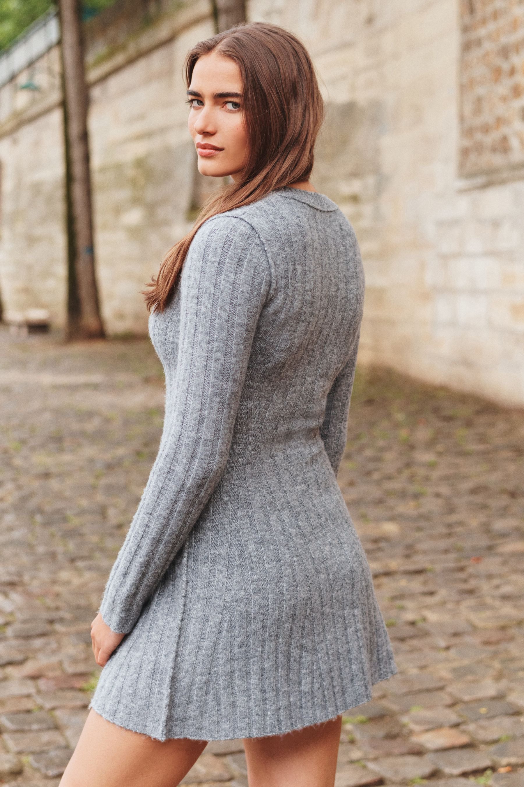 kleid strickkleid mini grau