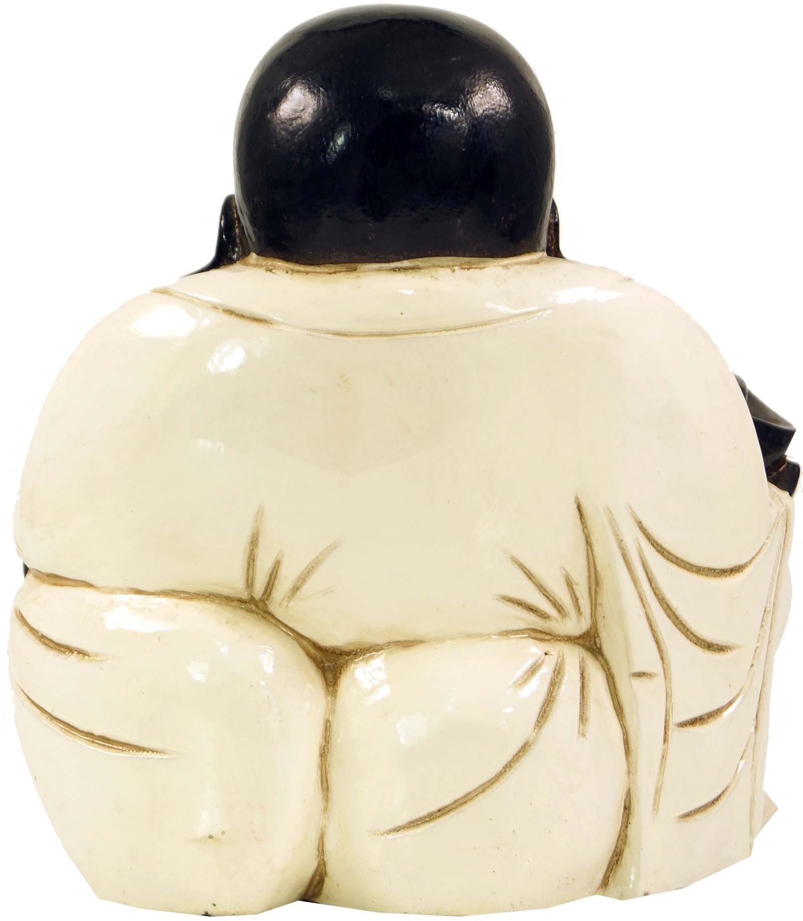 Guru-Shop Buddhafigur Geschnitzter Lucky - Holzbuddha weiß Buddha