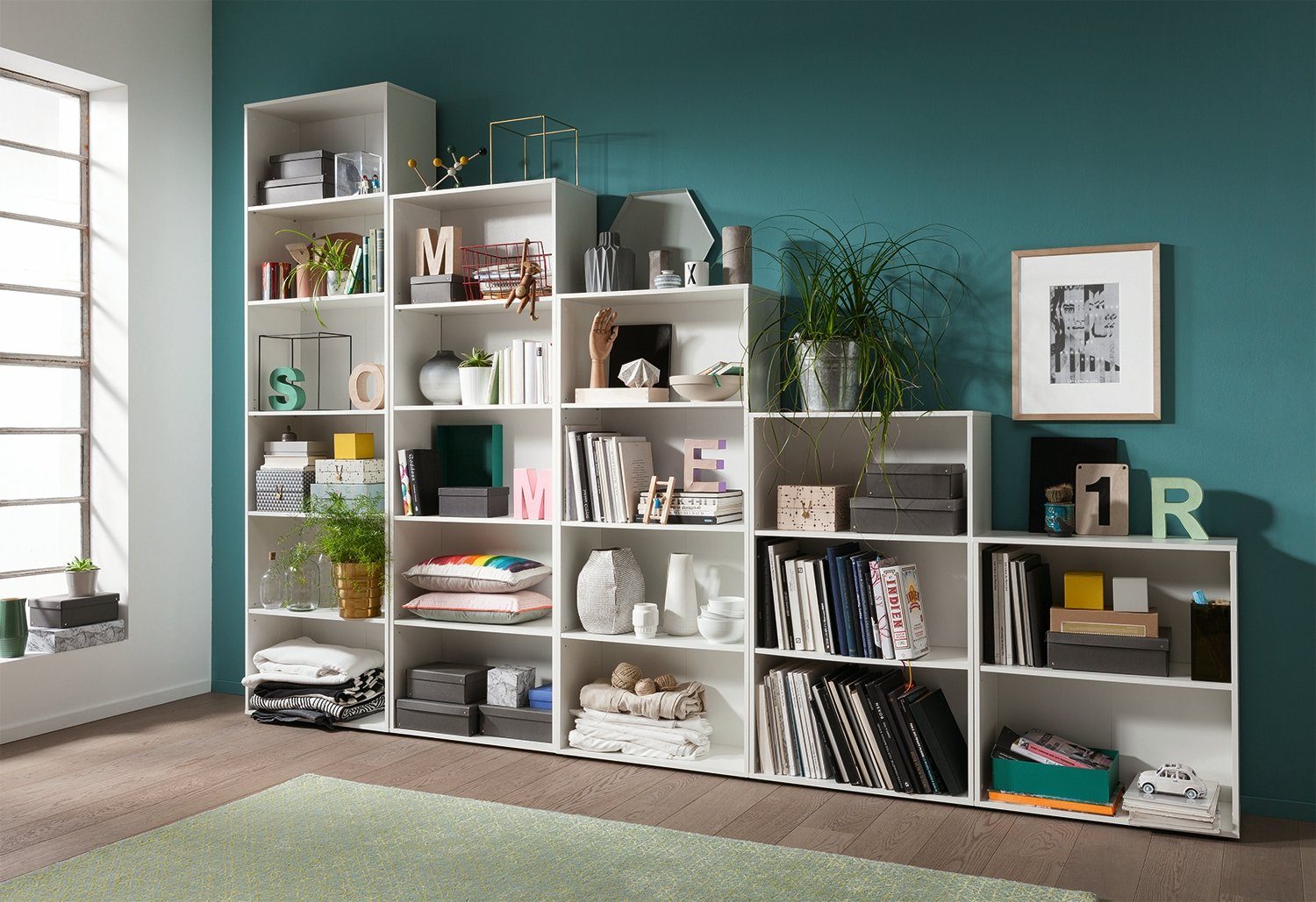 Bücherregal FIONA, Weiß matt, B 70 x H 158 x T 30 cm, 4 Fächer günstig online kaufen