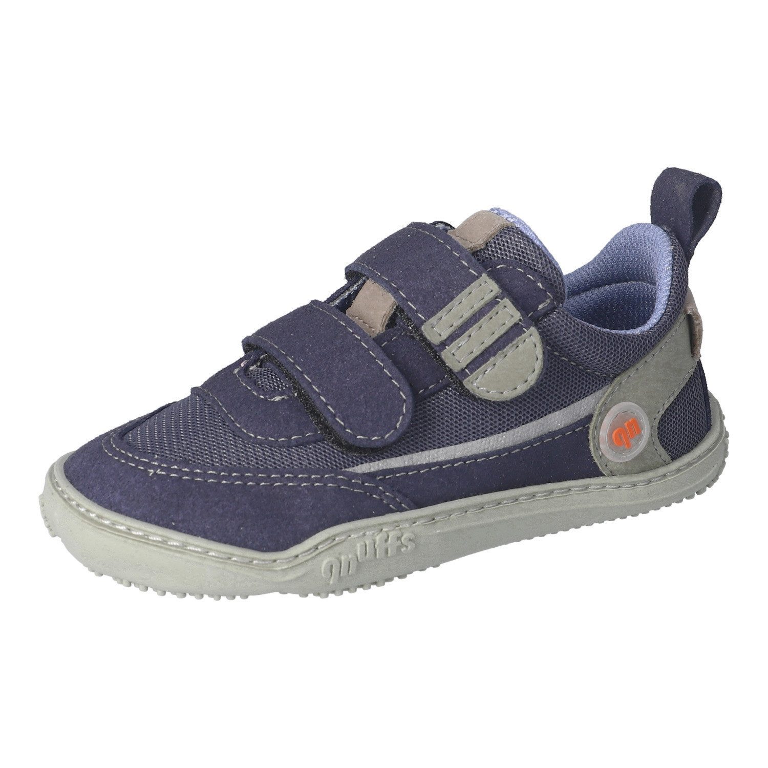 qnuffs Erle Barfußschuh Klettschuh, Halbschuh, Sneaker mit Kontrastbesätzen