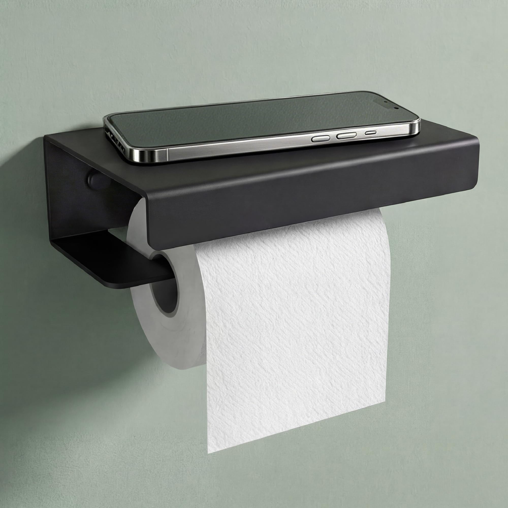 Mai & Mai Toilettenpapierhalter WC-Papierhalter mit Ablage aus Aluminium L-Form Lino-05, Anti-Fingerabdruck Einzigatige L-förmige Materialstruktur