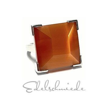 Edelschmiede925 Paar Ohrstecker Silberring orange 925/- Silber rhodiniert viereckig quadratisch Synthe