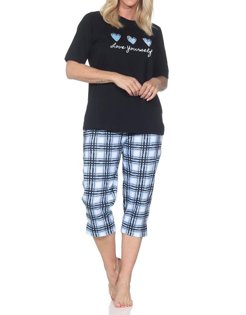 Normann Pyjama Normann Damen Pyjama mit karierter Capri Hose - auch in Übergrößen